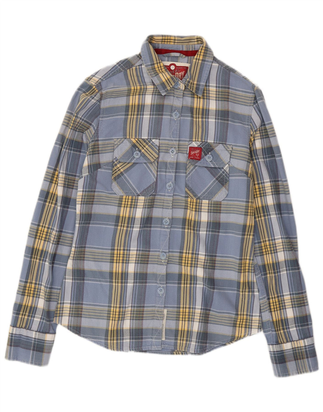 Superdry Camisa de franela clásica de leñador para mujer, talla 40, talla mediana, color azul a cuadros