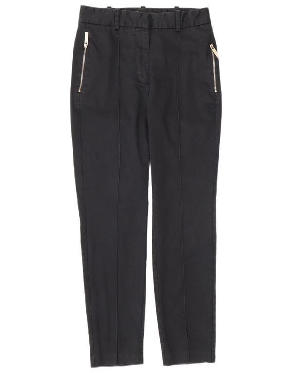 Zara Mujer Pantalones Casuales Slim De Cintura Alta Pequeño W26 L26 Algodón Negro