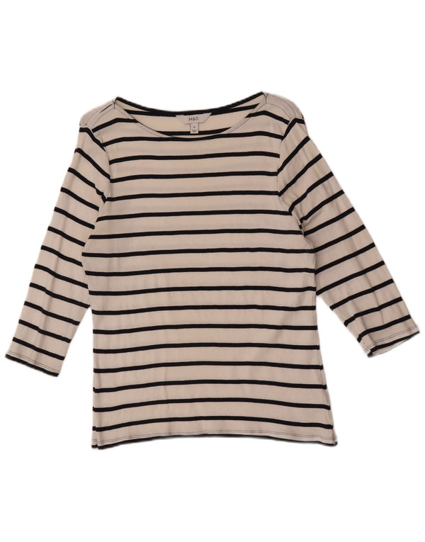 Marks & Spencer Top para mujer manga 3/4 UK 46 Grande Algodón a rayas blancas