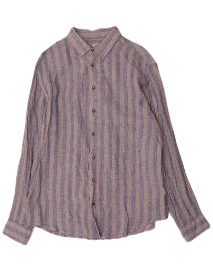 Camisa para hombre Dack's Lino a rayas azules grandes