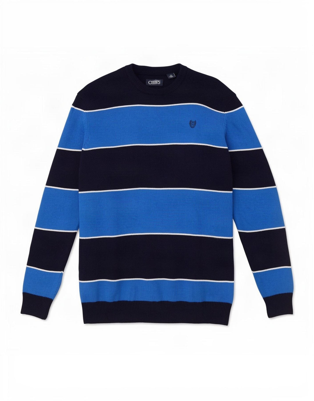 Chaps - Jersey de cuello redondo para hombre, talla grande, algodón a rayas, color azul marino