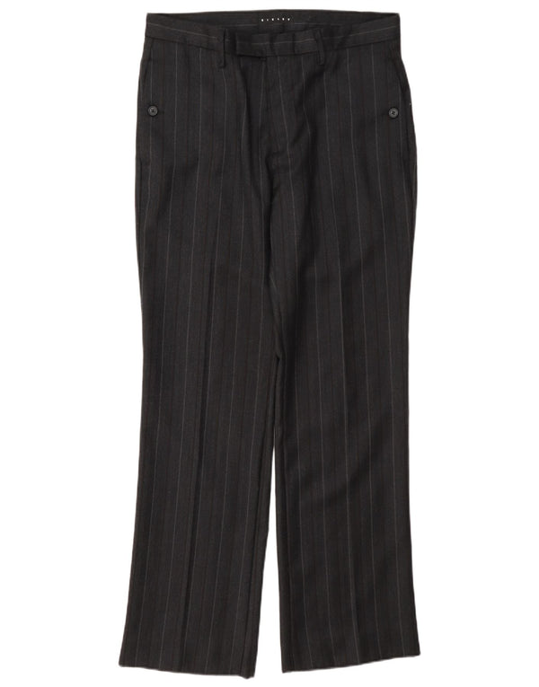 Sisley Pantalón de traje recto para mujer IT 48 XL W36 L31 Lana a rayas negras