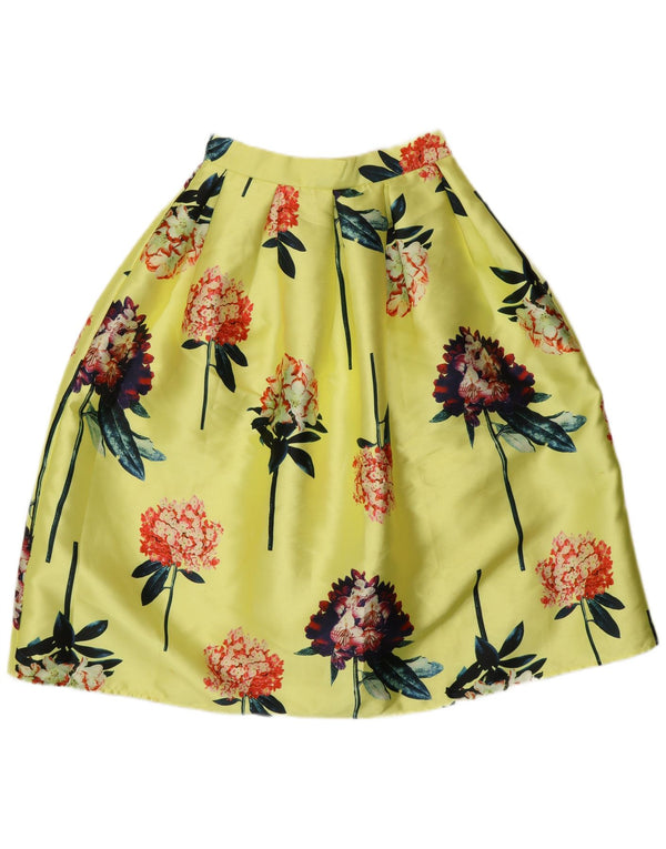 Falda burbuja vintage para mujer XS W26 Poliéster floral amarillo