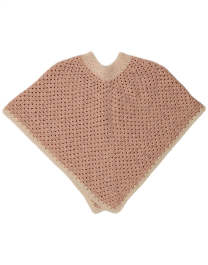 VINTAGE Jersey Poncho de Ganchillo para Mujer Talla única Bloque de Color Rosa
