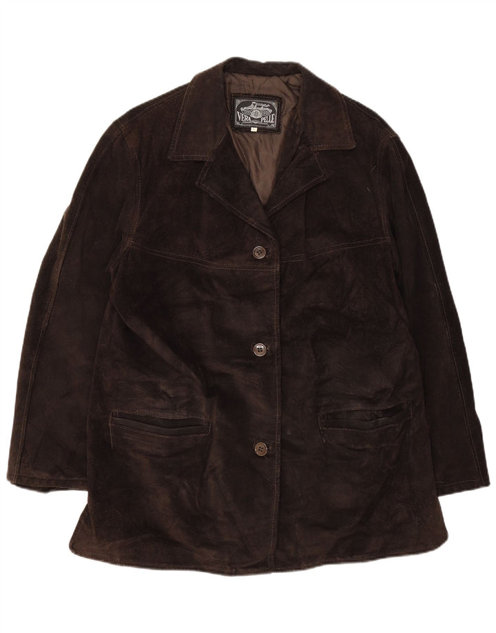 Vintage mujer ante chaqueta Reino Unido 16 cuero marrón grande