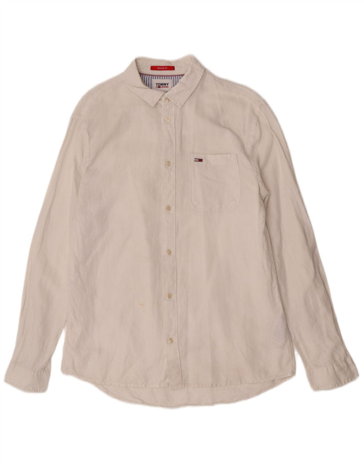 Tommy Hilfiger Camisa Regular Fit para Hombre Algodón Blanco Grande