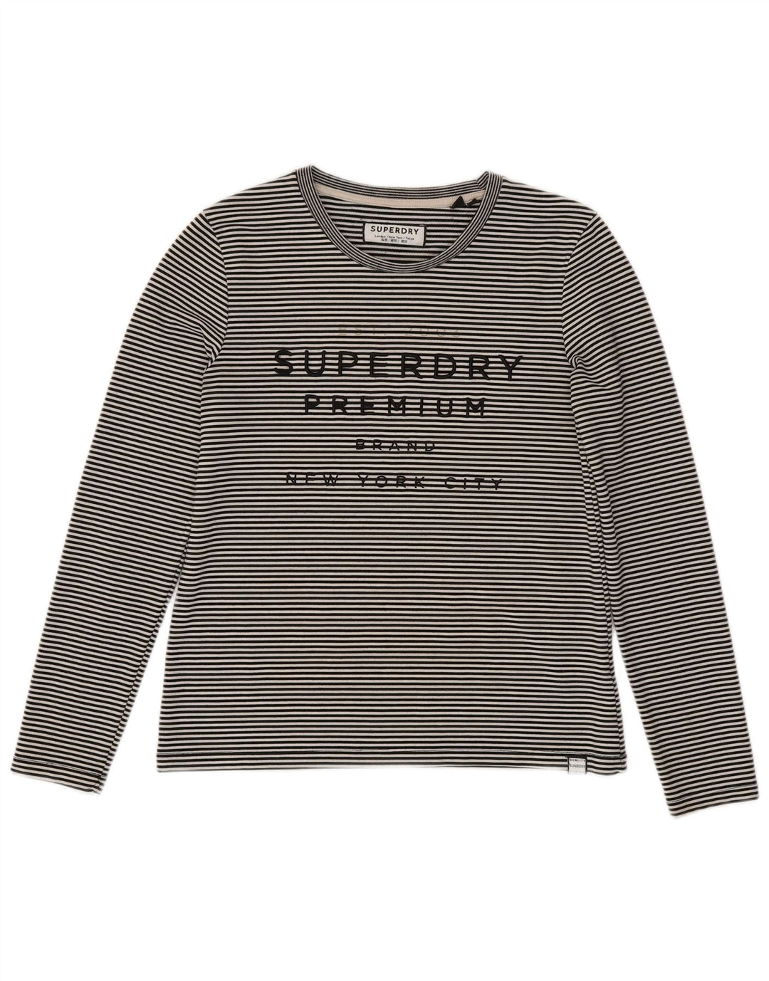 SUPERDRY Womens Graphic Top Long Sleeve UK 10 Small Black Striped Vintage Superdry and Second-Hand Superdry from Messina Hembry 