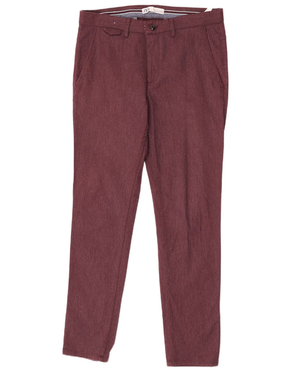 Zara Mens Slim Chino Pantalones EU 40 Medium W31 L30 Borgoña Algodón