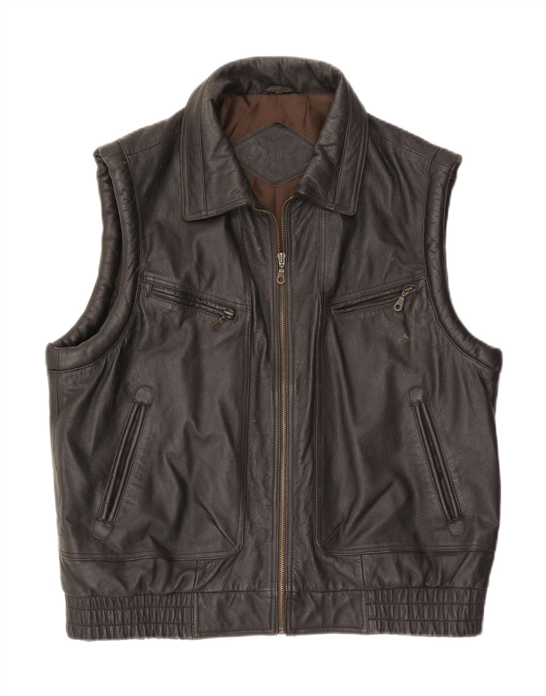 Chaleco de cuero vintage para hombre IT 54 2XL cuero marrón