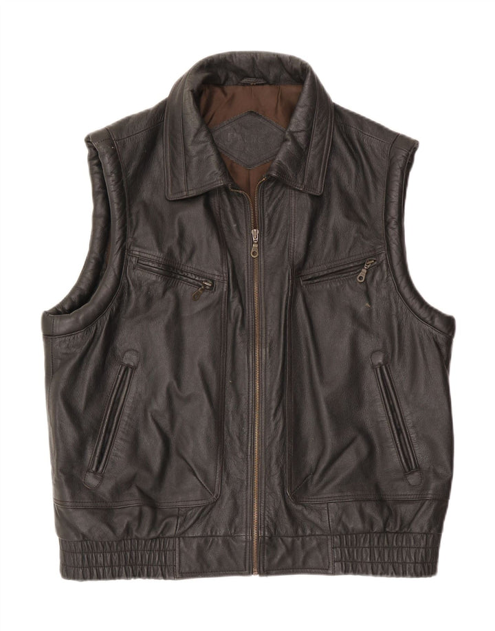 Chaleco de cuero vintage para hombre IT 54 2XL cuero marrón