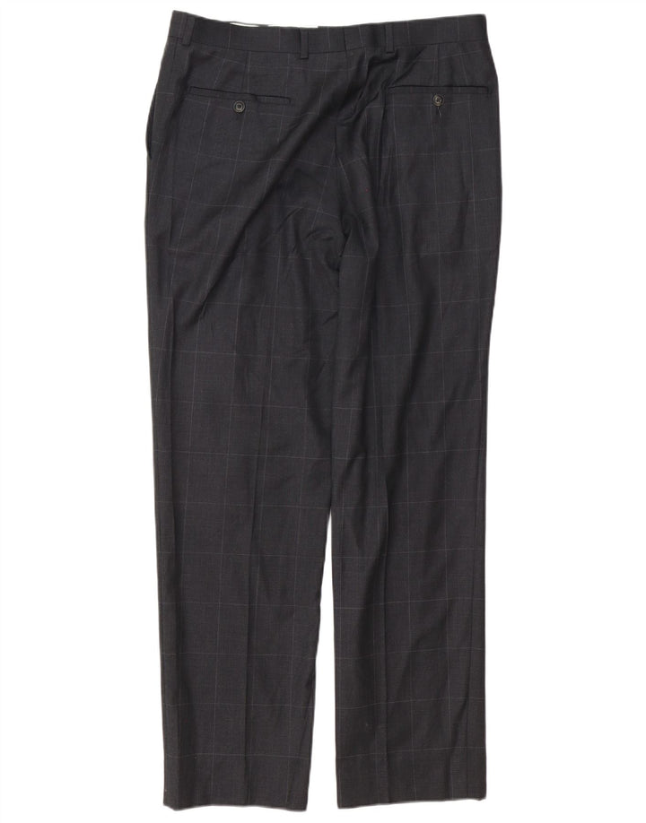 MARKS & SPENCER Pantalón de traje de corte regular para hombre W34 L31 Lana a cuadros gris