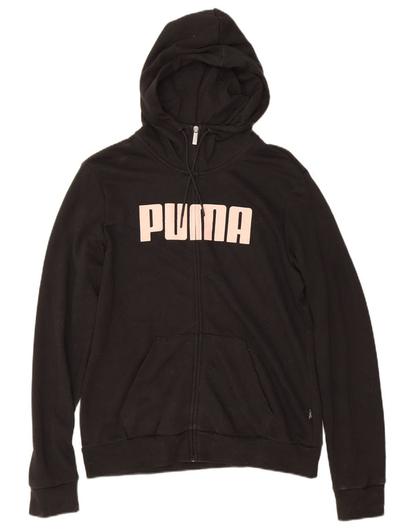 Puma Sudadera con capucha y cremallera gráfica para mujer UK 14 Medium Black Cotton