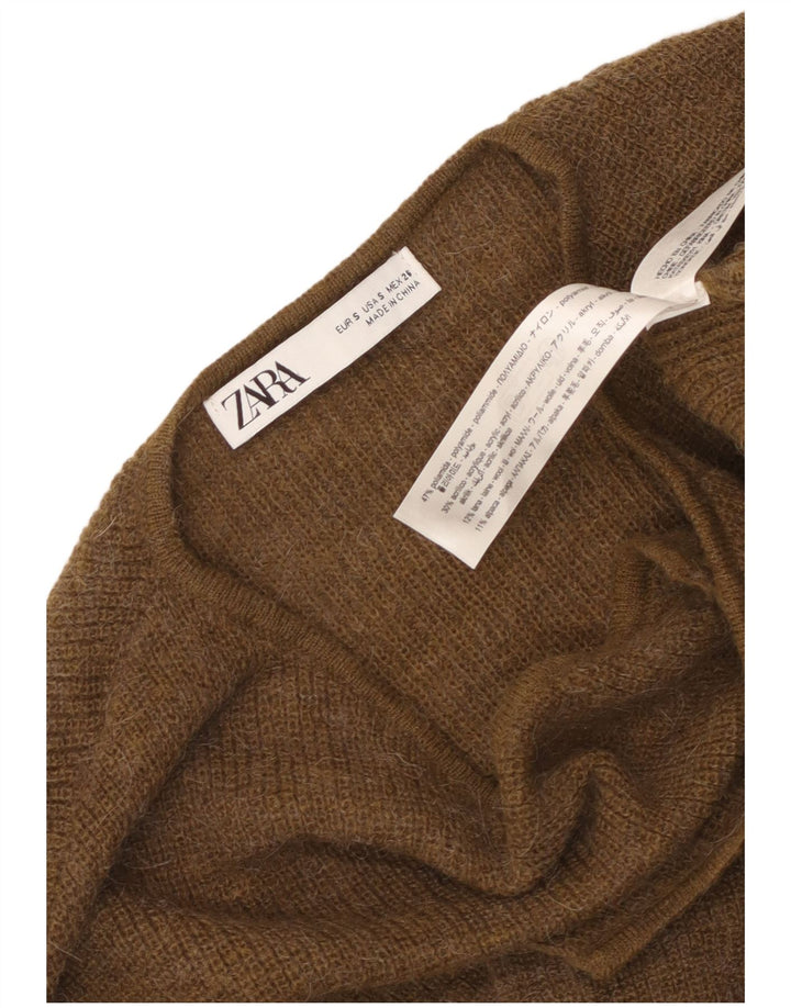 Zara Mujer Abrigo Cárdigan Suéter UK 10 Small Caqui Poliamida
