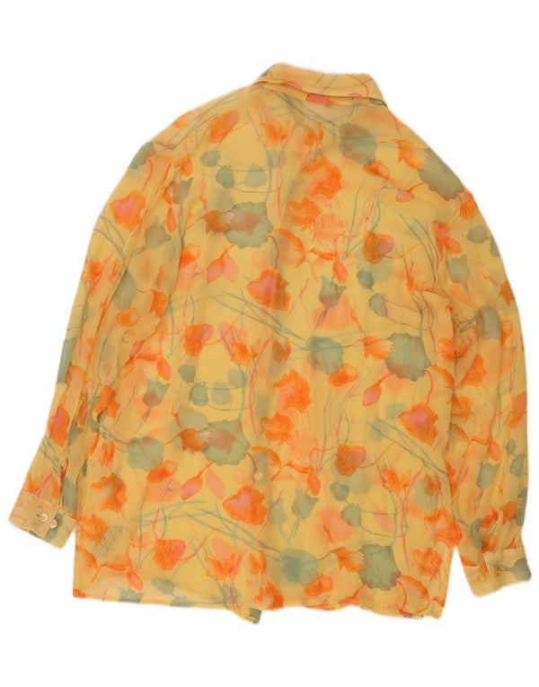 Vintage mujer camisa blusa Reino Unido 16 seda floral amarilla grande