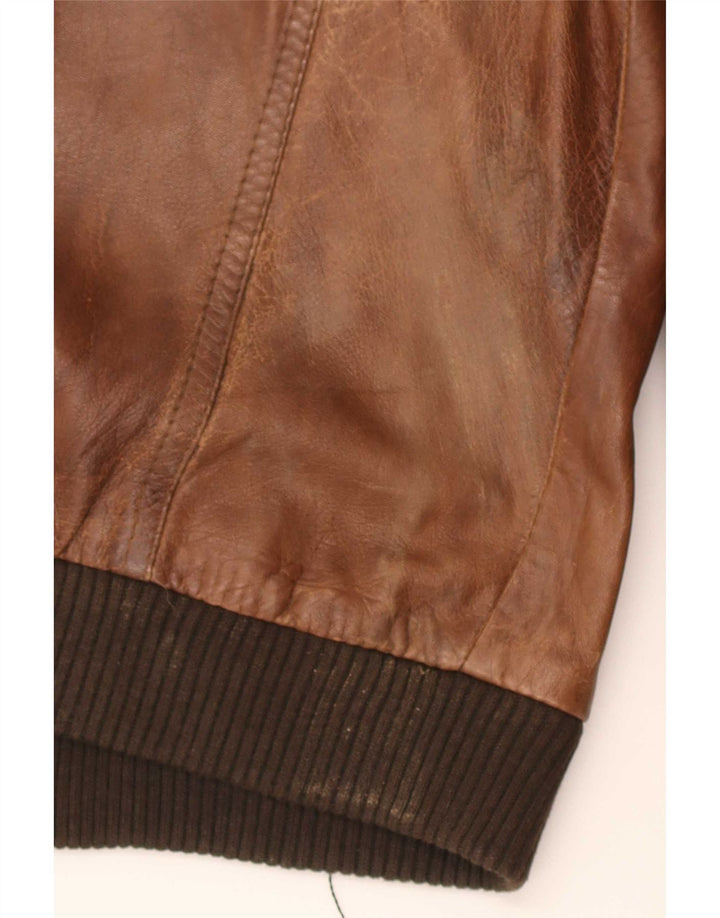 Vintage hombres chaqueta de cuero militar Reino Unido 36 pequeño marrón