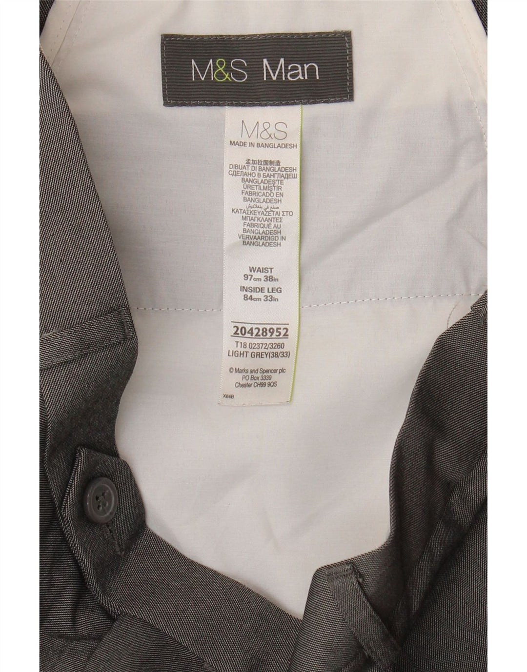 Marks & Spencer Pantalón de traje recto con pinzas para hombre W38 L29 Poliéster gris