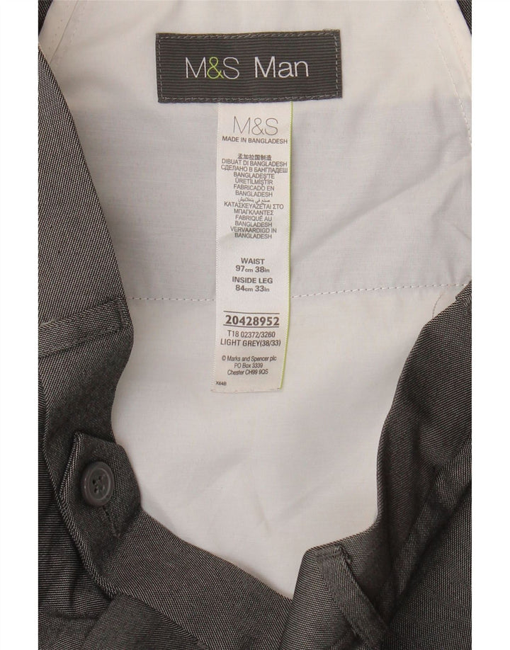 Marks & Spencer Pantalón de traje recto con pinzas para hombre W38 L29 Poliéster gris