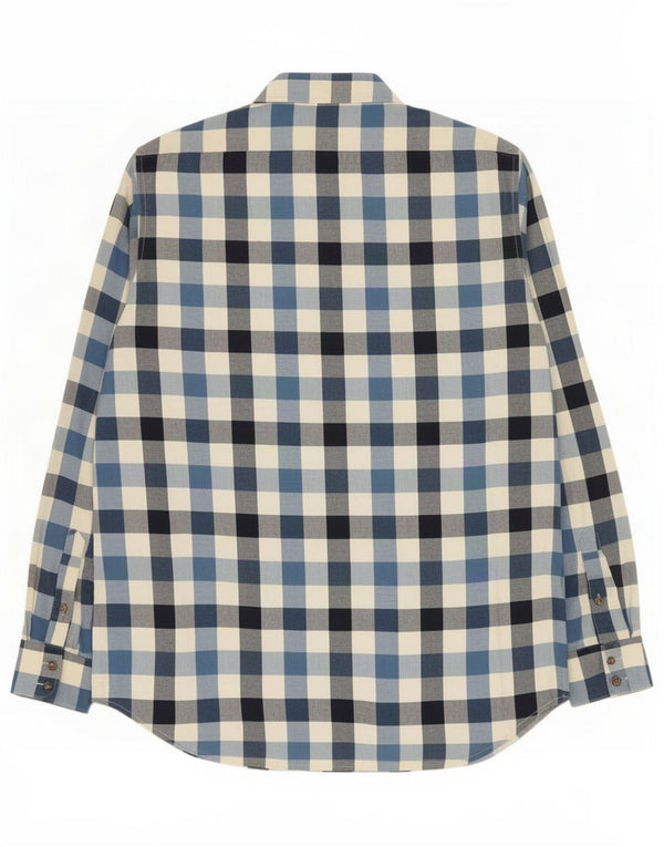 Musto Camisa de franela para hombre Talla 16 1/2 Algodón a cuadros azul grande