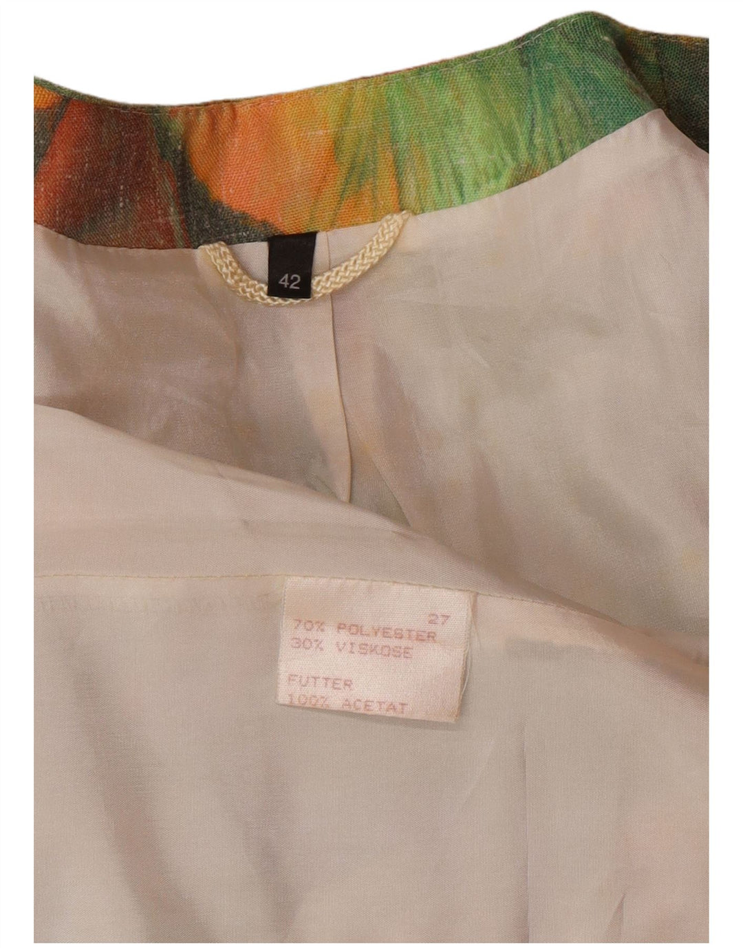 VINTAGE Mujer Longline Patrón Abstracto Blazer Chaqueta EU 42 Verde Grande