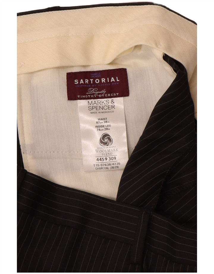 MARKS & SPENCER Pantalón de traje recto para hombre W38 L29 Lana gris a rayas