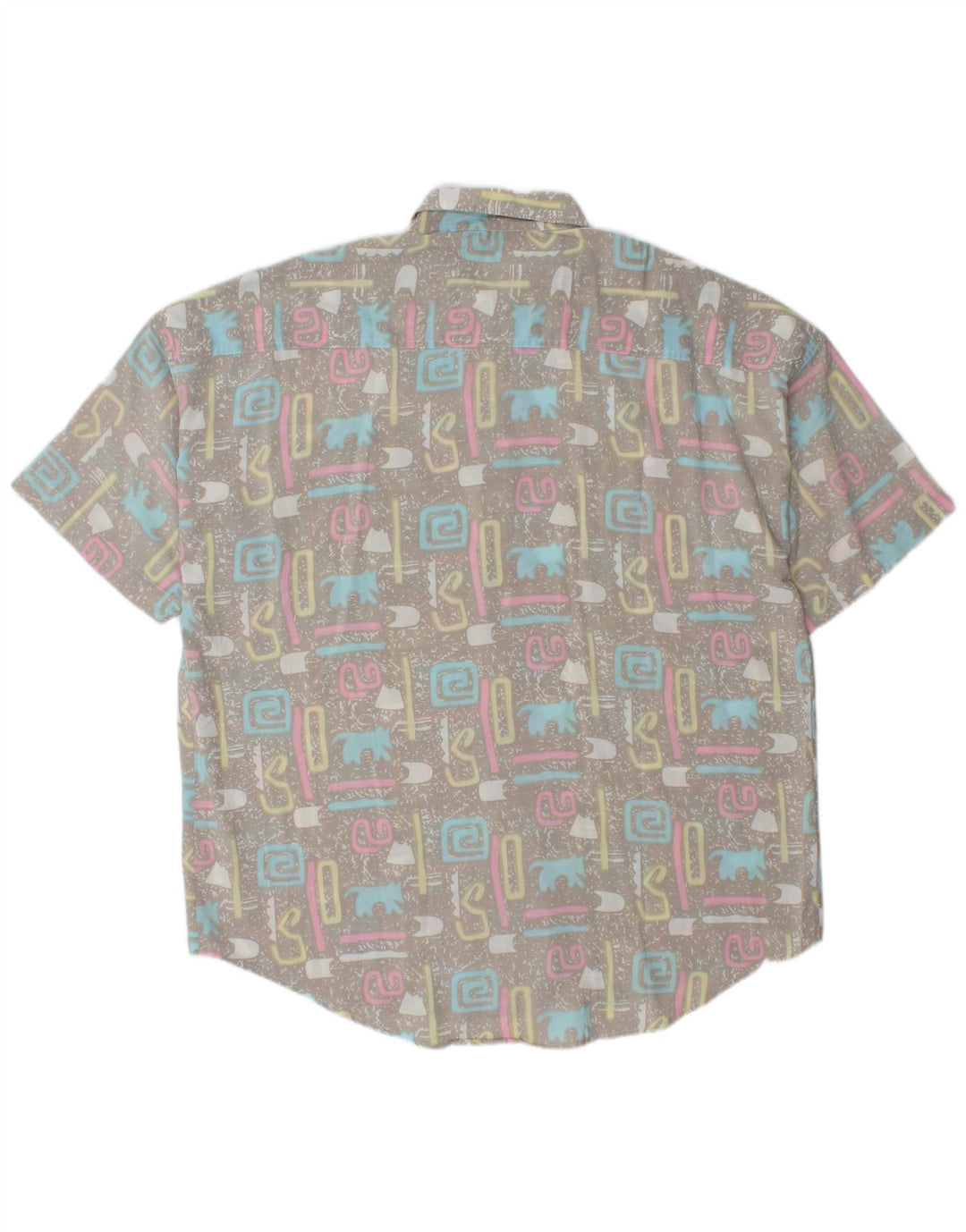 Camisa Vintage Hombre Manga Corta XL Gris Geométrica