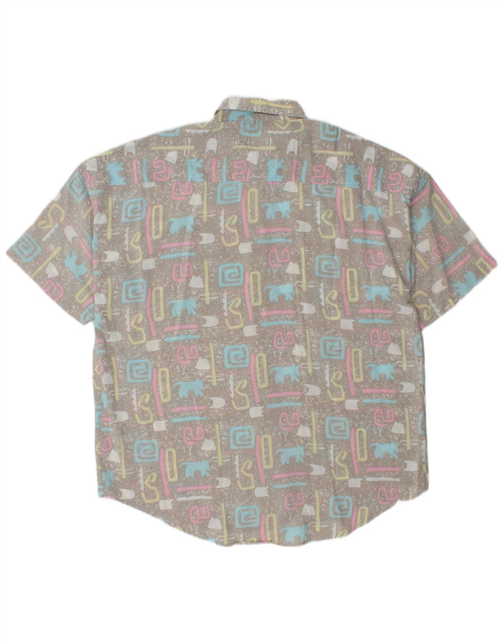 Camisa Vintage Hombre Manga Corta XL Gris Geométrica