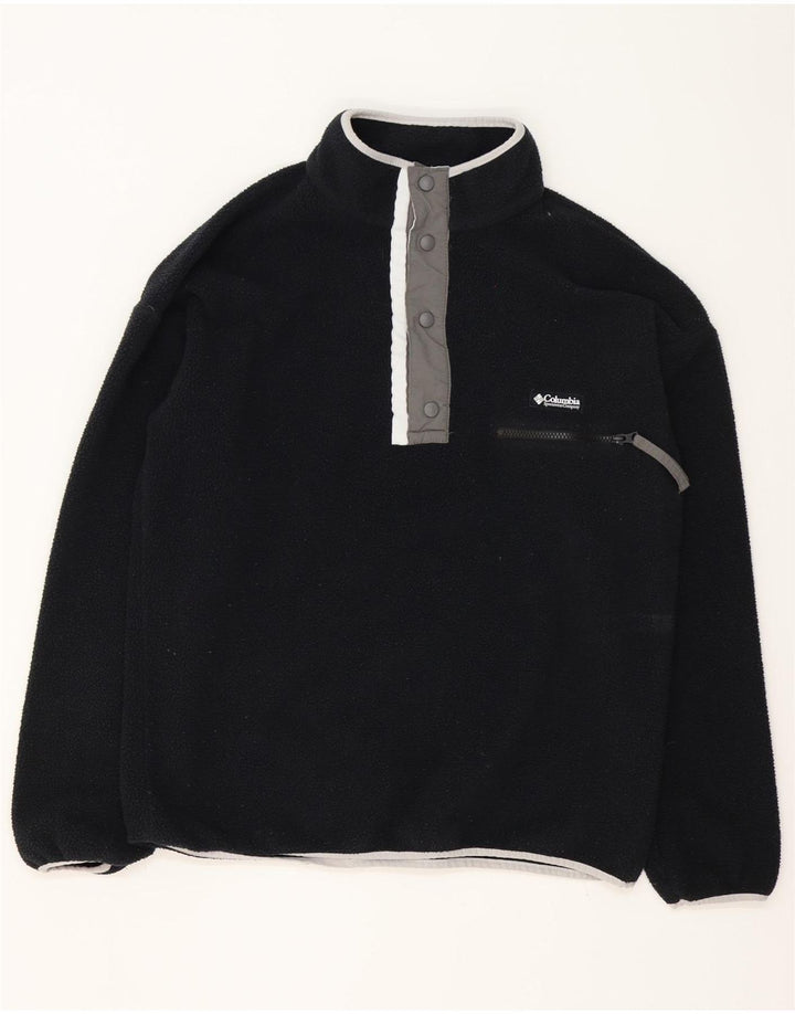 Columbia - Jersey de forro polar con cuello y botones para hombre, talla grande, poliéster negro