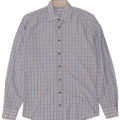 Vintage hombres camisa tamaño 37 38 pequeño azul gingham algodón