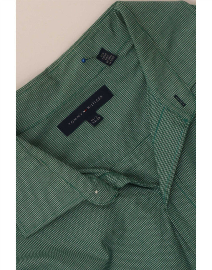 Tommy Hilfiger Camisa para hombre Talla 17 1/2 Grande Algodón a cuadros verde