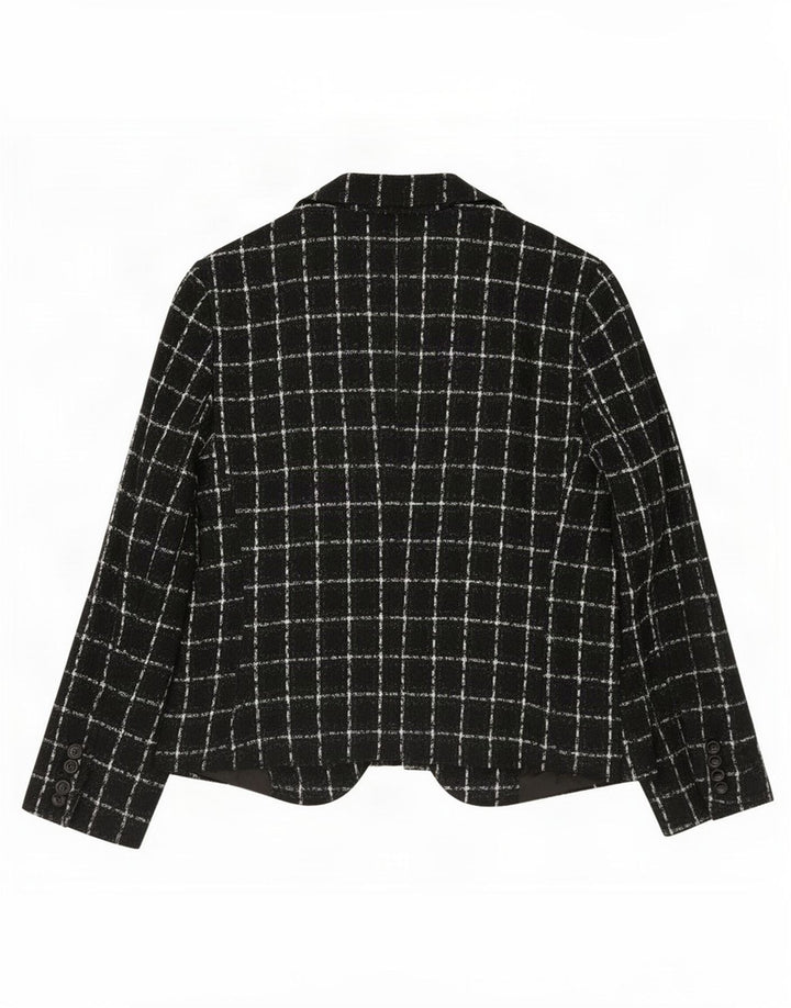 Zara Mujer Chaqueta Blazer De 1 Botón EU 44 XL Acrílico A Cuadros Negro