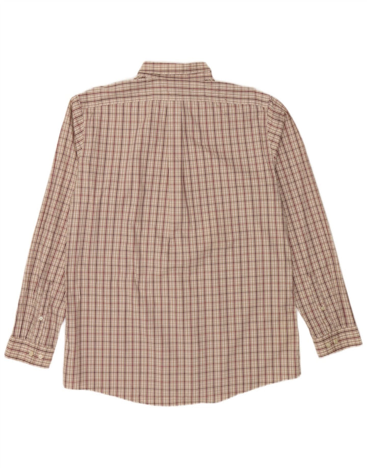 EDDIE BAUER Camisa ajustada sin arrugas para hombre XL Algodón a cuadros beige