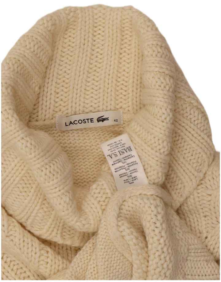 Lacoste Jersey con cuello vuelto para mujer Talla 42 Grande Lana blanca