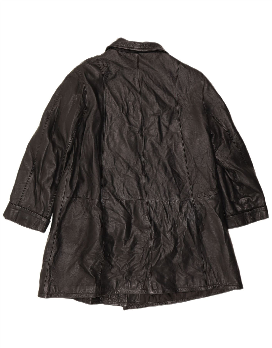 VINTAGE Womens Oversized Leather Coat UK 14 Medium Black Leather