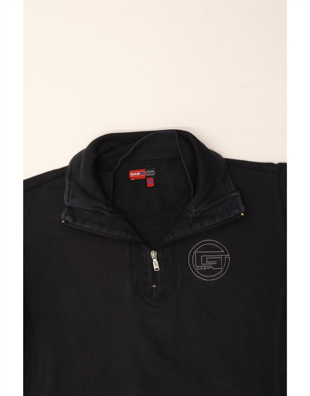 GAS Mens Zip Neck Sweatshirt Jumper Medium Black Cotton Vintage Gas and Second-Hand Gas from Messina Hembry 