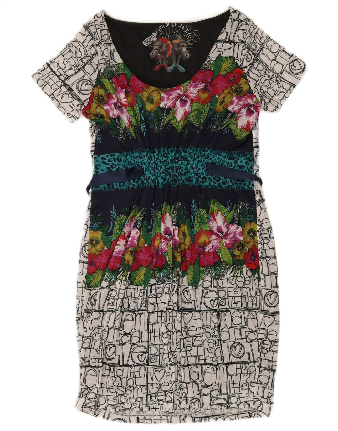 Desigual Vestido básico gráfico para mujer UK 44 Grande Poliéster multicolor