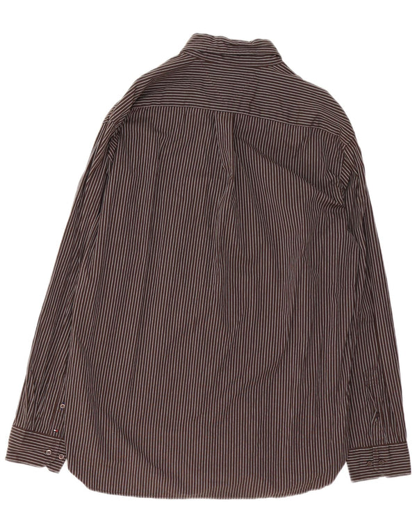 Tommy Hilfiger Camisa para hombre grande de algodón a rayas marrón