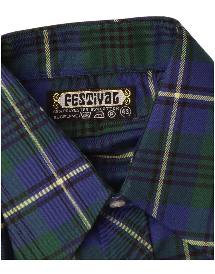 Camisa de franela vintage para hombre Talla 43 XL Poliéster a cuadros azules