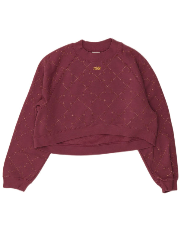 Nike - Sudadera corta de gran tamaño para mujer, talla 6, XS, algodón a cuadros burdeos