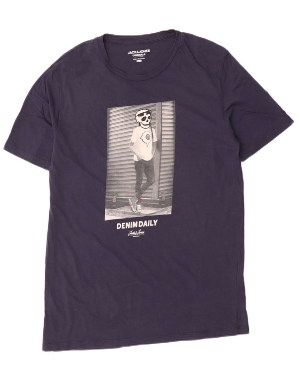 Jack & Jones Hombre Slim Fit Graphic Camiseta Top XL Azul Marino Algodón
