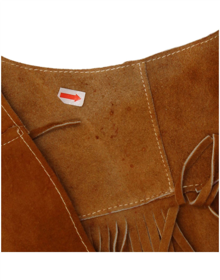 VINTAGE Chaleco de ante para mujer Reino Unido 10 Pequeño Marrón