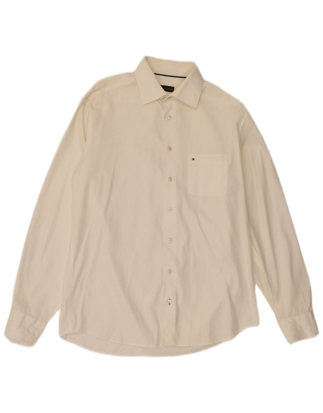 Tommy Hilfiger Camisa para hombre Talla 39 15 1/2 Medio Algodón blanco roto