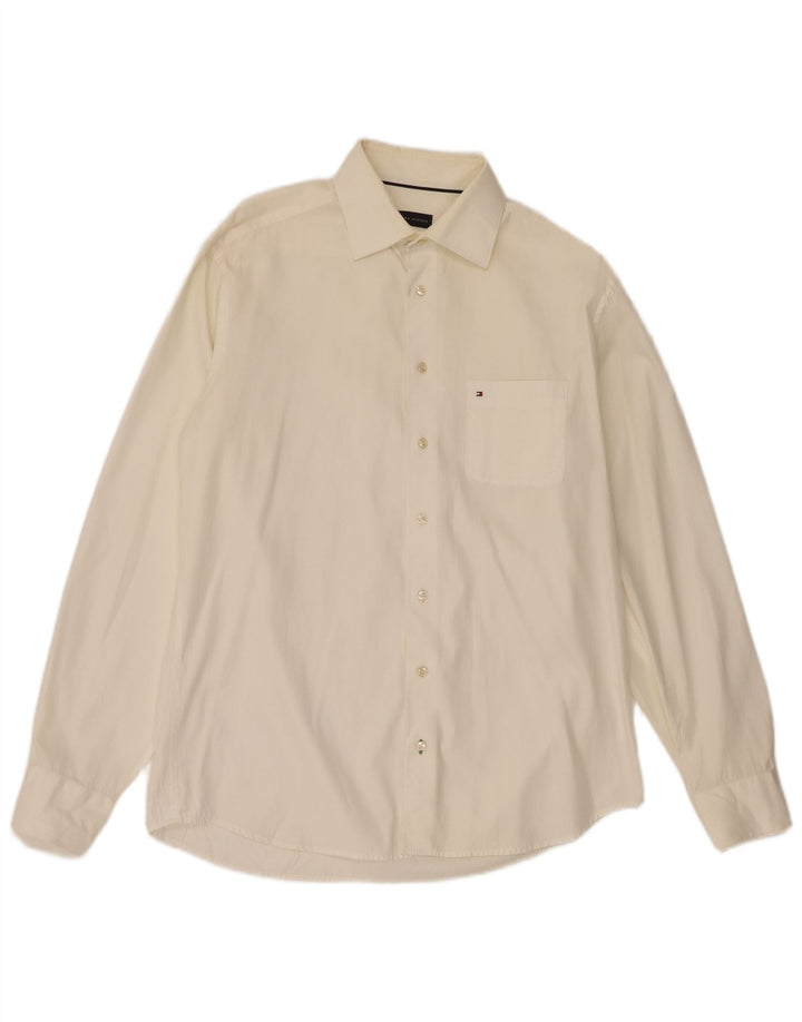Tommy Hilfiger Camisa para hombre Talla 39 15 1/2 Medio Algodón blanco roto
