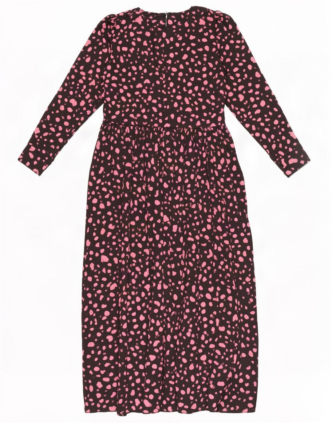 Zara Vestido largo de manga larga para mujer UK 40 Mediano Poliéster con lunares negros