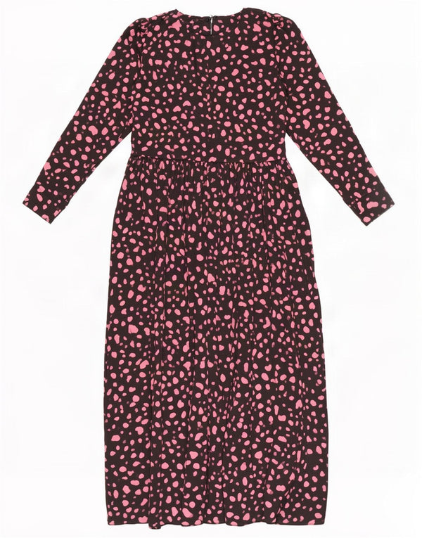 Zara Vestido largo de manga larga para mujer UK 40 Mediano Poliéster con lunares negros