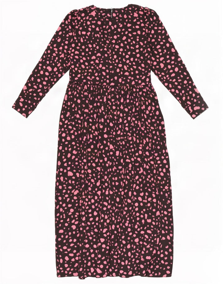 Zara Vestido largo de manga larga para mujer UK 40 Mediano Poliéster con lunares negros