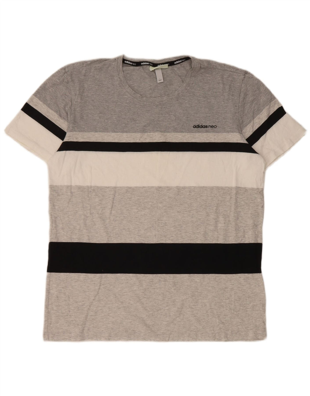 Adidas Hombre Camiseta Top Grande Gris Rayas Algodón