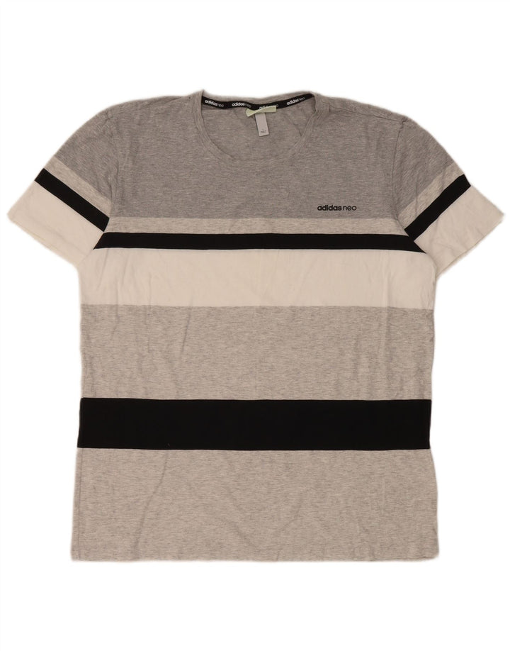 Adidas Hombre Camiseta Top Grande Gris Rayas Algodón