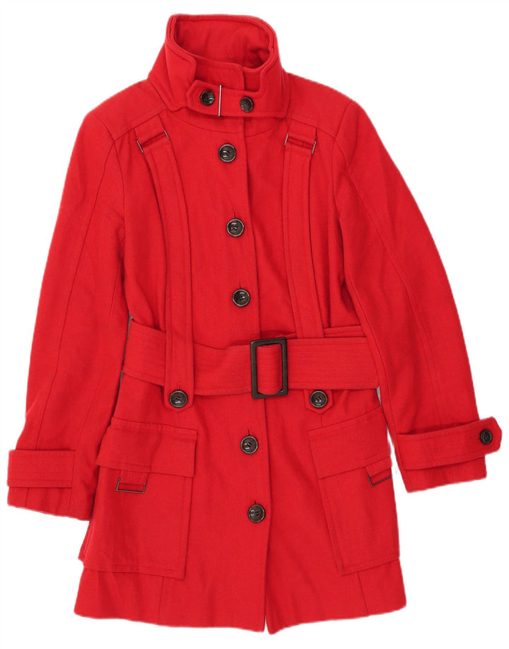 Abrigo ZARA Mujer UK 40 Lana Roja Mediana