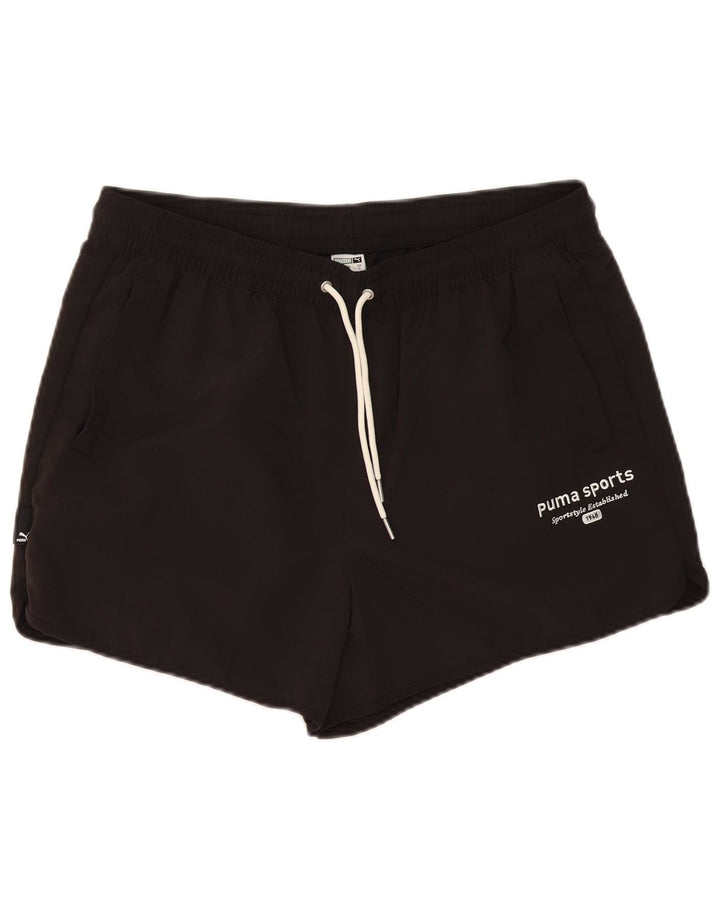 Puma Pantalones cortos deportivos para hombre, talla grande, nailon negro