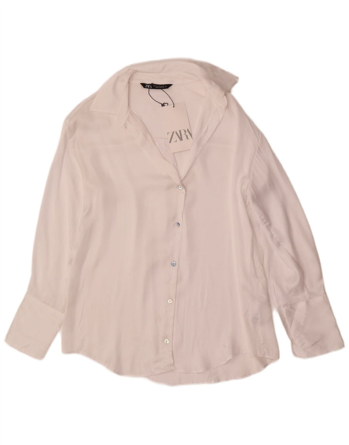 ZARA Mujer Camisa Oversize UK 6 XS Blanco Poliéster